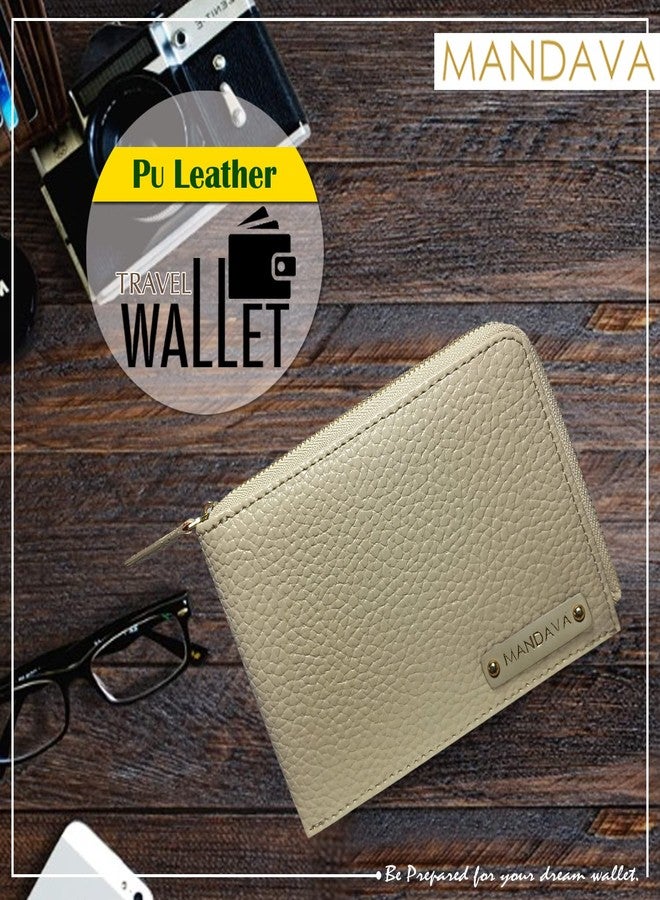 MANDAVA Women's/Ladies Small PU Leather Slim Compact Passport Holder Zipper Travel Wallet (Cream) - Image 5